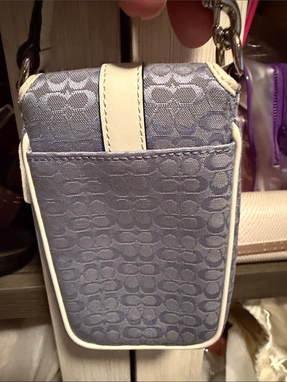 Coach 1941 Blue Signature Canvas Mini crossbody Bag with White Trim and Buckle - Picture 2 of 16